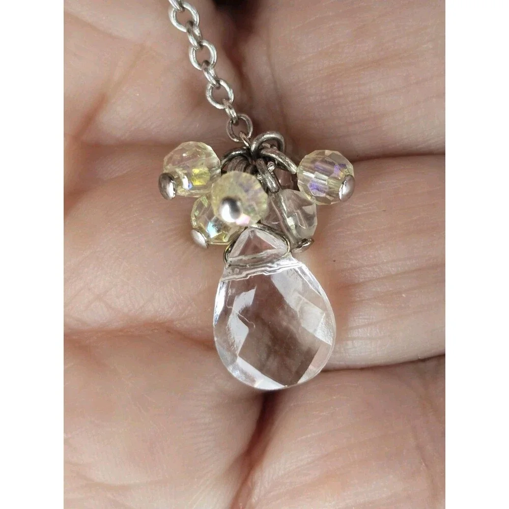 Cookie Lee Crystal Dangle Earrings Clear AB Bead Drop Silver Tone Jewelry #354